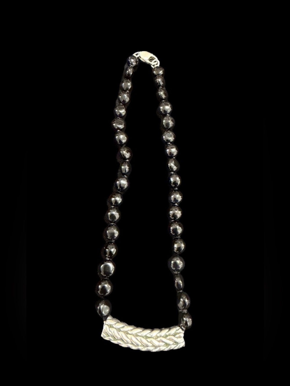 Sterling Silver With Black Onyx Beads Italy Vtg 7.5” Fine Jewelry Necklace